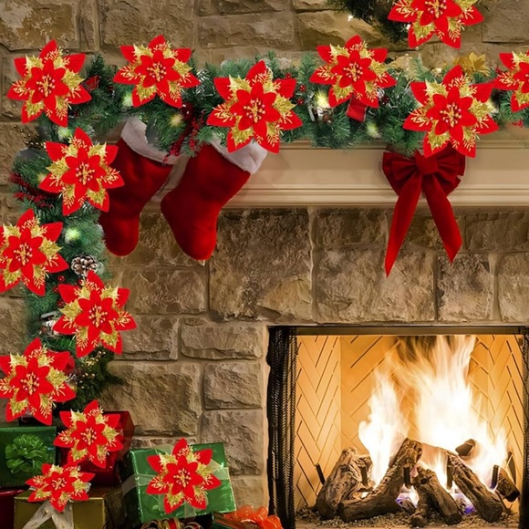 X2 Poinsettia Flower Bundles 16Pcs Christmas Decorations NEW! - Picture 7 of 10